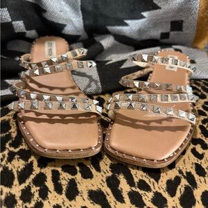 Steve Madden Silver and Tan Sandals with Studded Straps